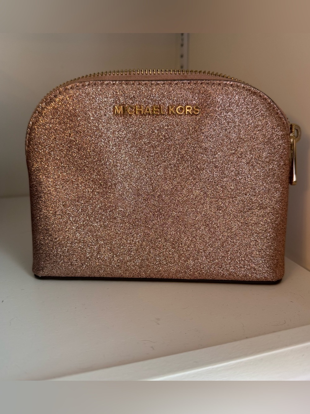 Michael Kors Rose Gold Glitter Cosmetic Pouch